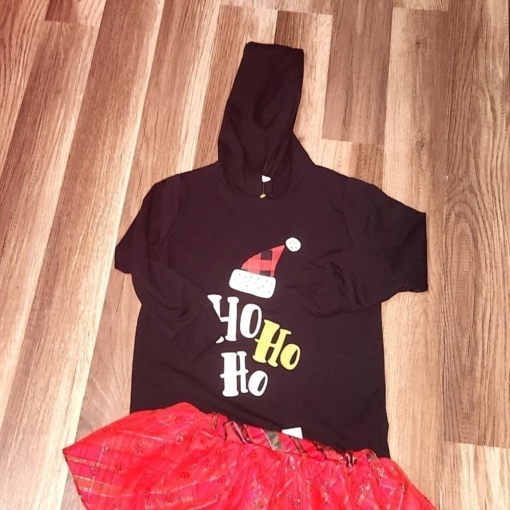 Christmas Set Buffalo Plaid Boutique 2pc Outfit Size 4/5 Santa Red TuTu